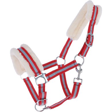 Norton Halter with Synthetic Sheepskin Red/Grey Pony