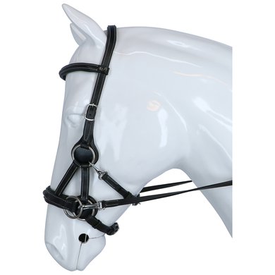F.R.A. Bit-less Bridle Flandy Side Pull Leather Reins with Rubbergrip Black