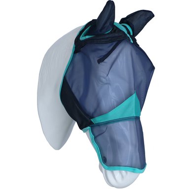 Weatherbeeta Fly Mask Comfitec Deluxe Fine Mesh with Ears and Nose Navy/Turquoise