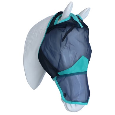Weatherbeeta Fly Mask Comfitec Deluxe Fine Mesh with Nose Navy/Turquoise