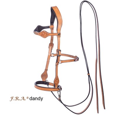 F.R.A. Bit-less Bridle Dandy Side Pull Leather Reins Naturel