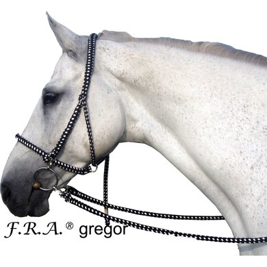 F.R.A. Riding Halter Gregor Cotton with Clip Reins Black/White Universal