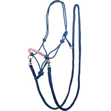 HKM Rope Halter Strass with Rein Azure/Pink