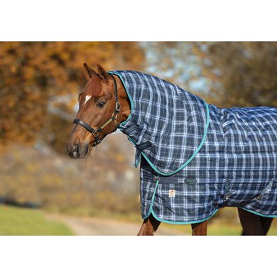 Rhino by Horseware Stable Hood 150g Polyester Navy Check/Teal