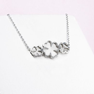 Ponytail&Co Necklace with Clovers Steel 38+6cm