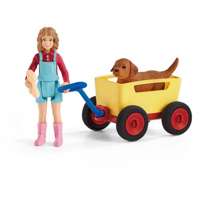 Schleich Playset Farm World Puppy Wagen Rit Multikleur