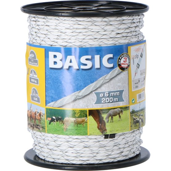 200m WHITE ROPE with Galvanized Steel conductors:2x0.5 mm ELECTRIC FENCE 