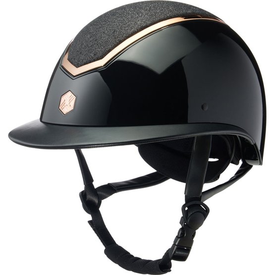 Charles Owen Cap Kylo Sparkly Wide Peak Black Gloss Rose Gold