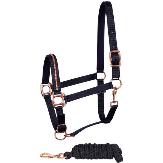 Headcollar and Lead Rope Set FULL Rose Gold & NAVY FREE UK Postage